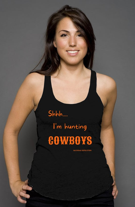 Shhh I'm Hunting Cowboys Racerback Tank